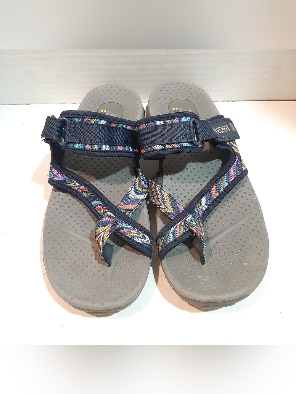 Skechers Women's 7 Reggae Zig Swag sandals blue with a multi-color woven strap - Picture 3 of 5
